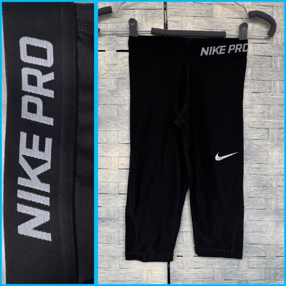NIKE PRO DRI-FIT Training Pants‎ Cropped Black Small - Picture 1 of 7